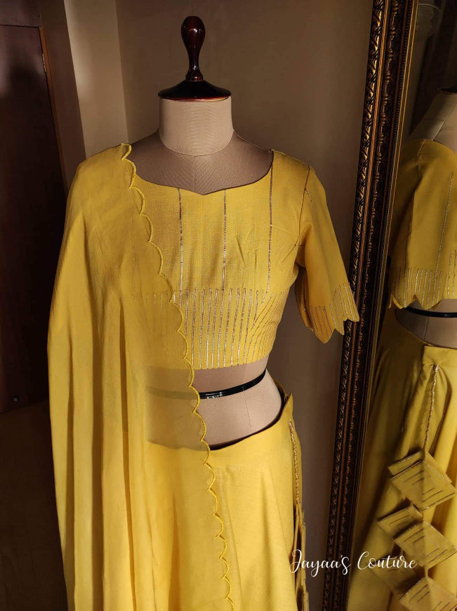 Mustard Yellow gotta patti Lehenga with organza Dupatta