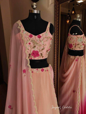 Ombre fusia pink lehenga set