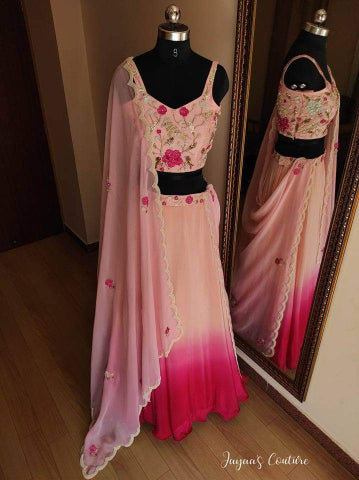 Ombre fusia pink lehenga set