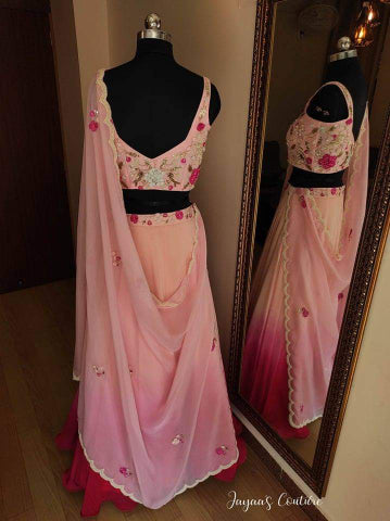 Ombre fusia pink lehenga set