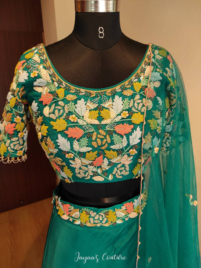 Teal Blue Layered Lehenga set