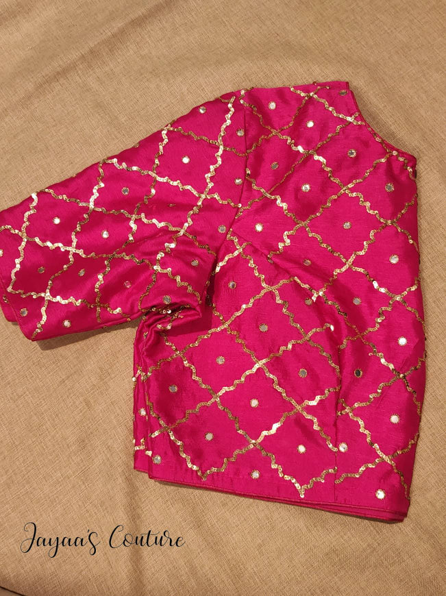 Bottle green lehenga with hot pink blouse and bandhani dupatta
