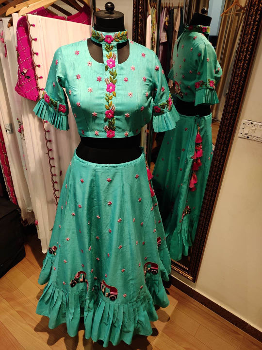 Sea green lehenga blouse and dupatta