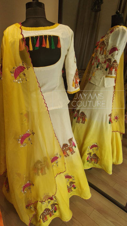 Shaded yellow off-white Lehenga blouse