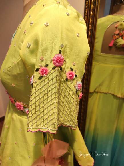 parrot green ombre shaded lehenga set
