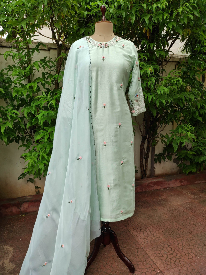 Pastel green kurta pant dupatta