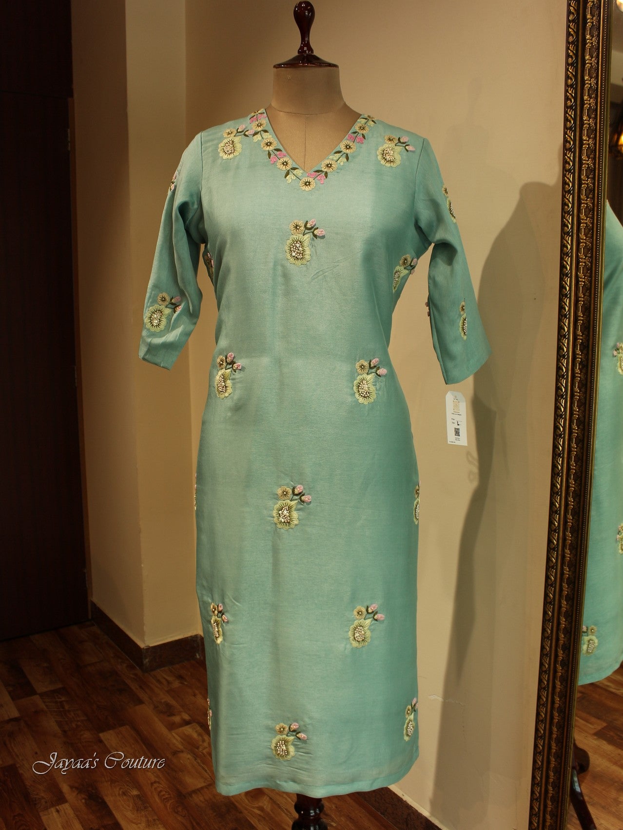 Pastel green kurta pants with dupatta