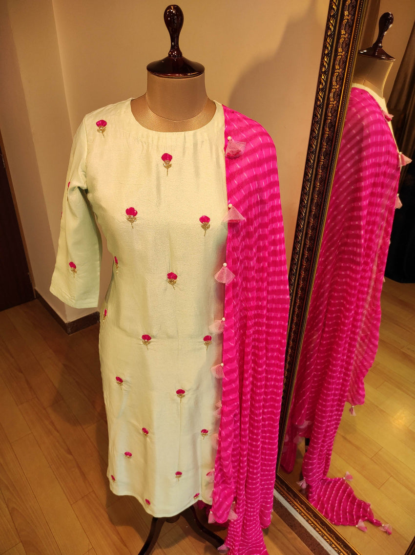 Pista green kurta with pant & dupatta
