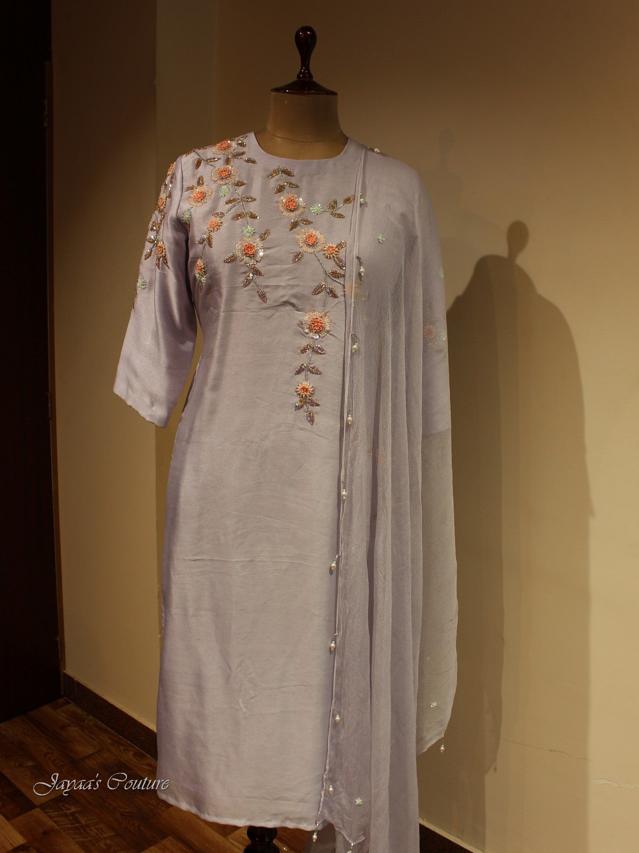 Pastel lavander kurta with pants and dupatta