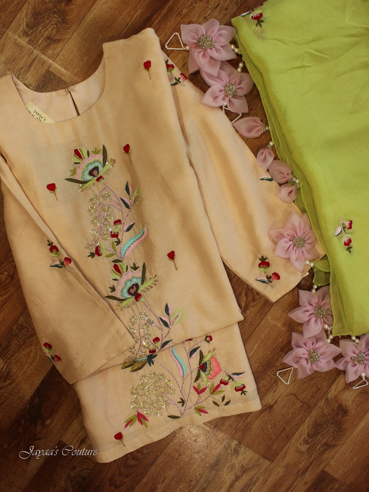Peach kurta with pants and dupatta