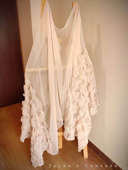 Off white bow ruffled dupatta