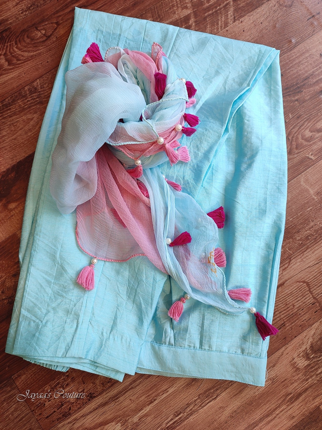 Sky blue kurta pants with dupatta