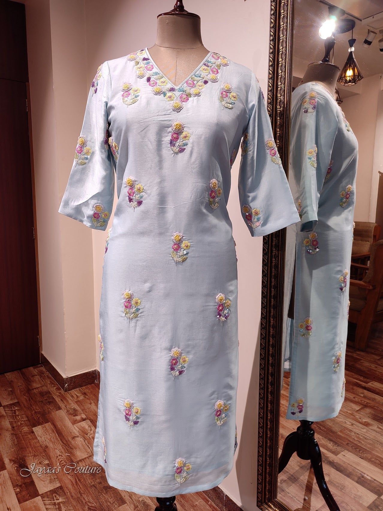 Powder blue kurta pants with dupatta