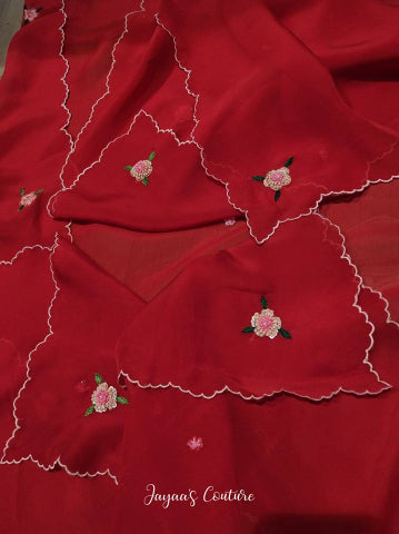 Red Organza Scalps Dupatta