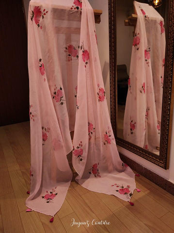 Pink hand painted dupatta