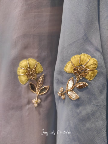 Grey Organza Thread Work Scalps Dupatta