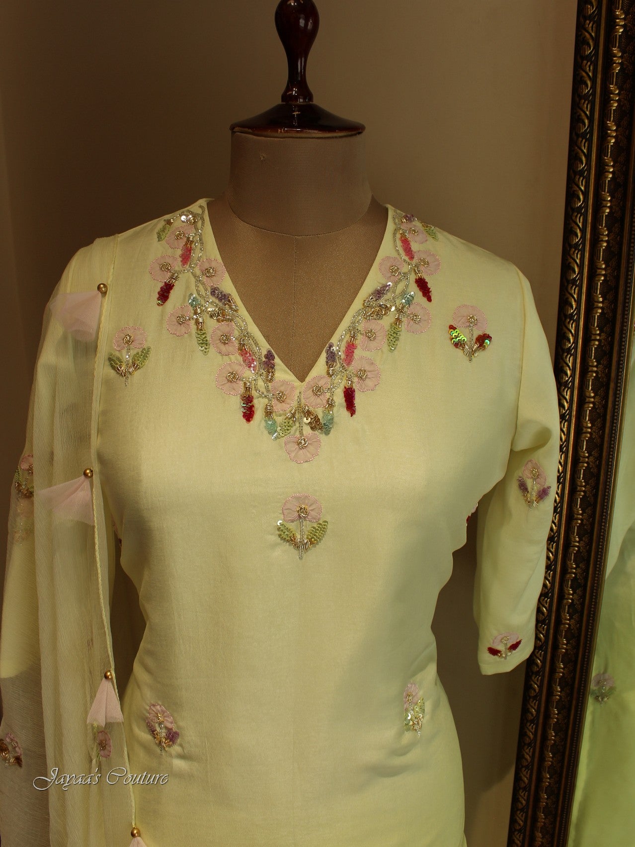 lemon yellow shaded kurta with pants and dupatta