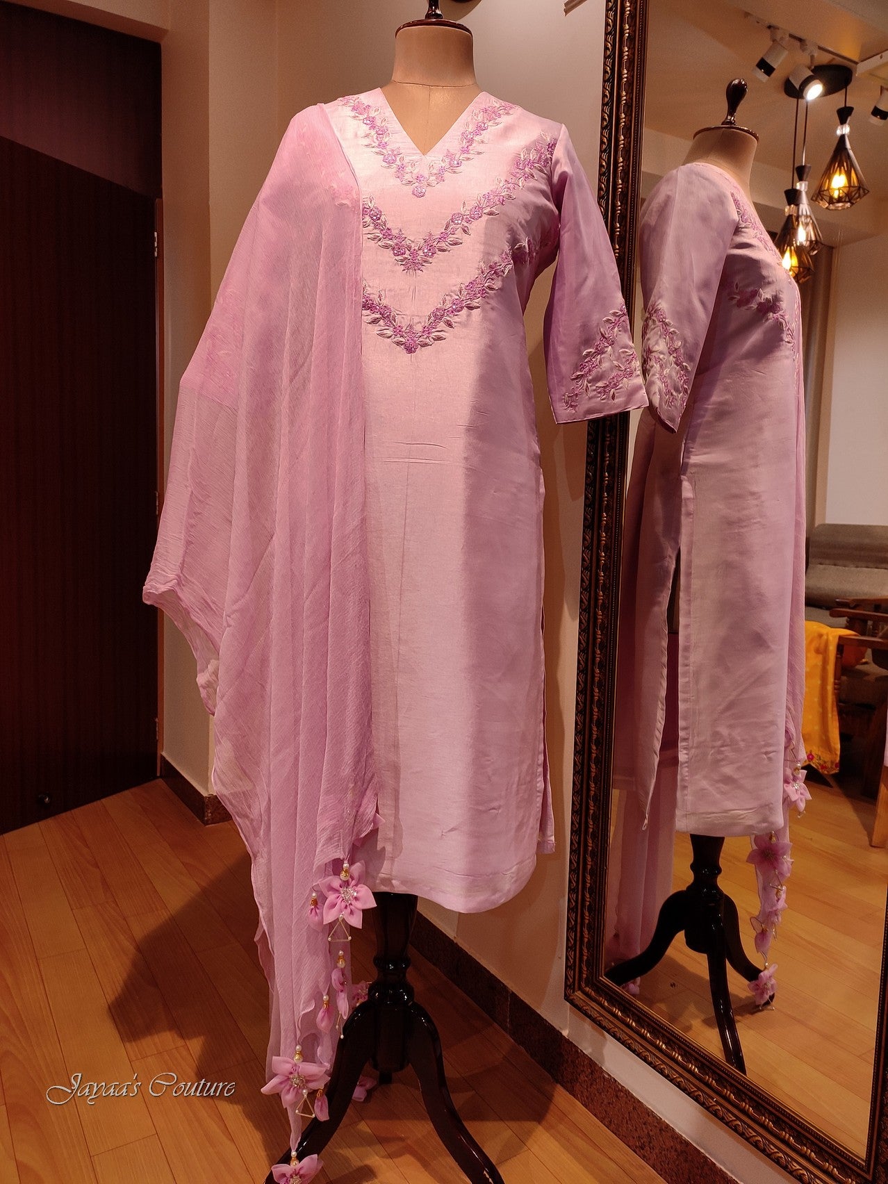 Mauve kurta pant with dupatta