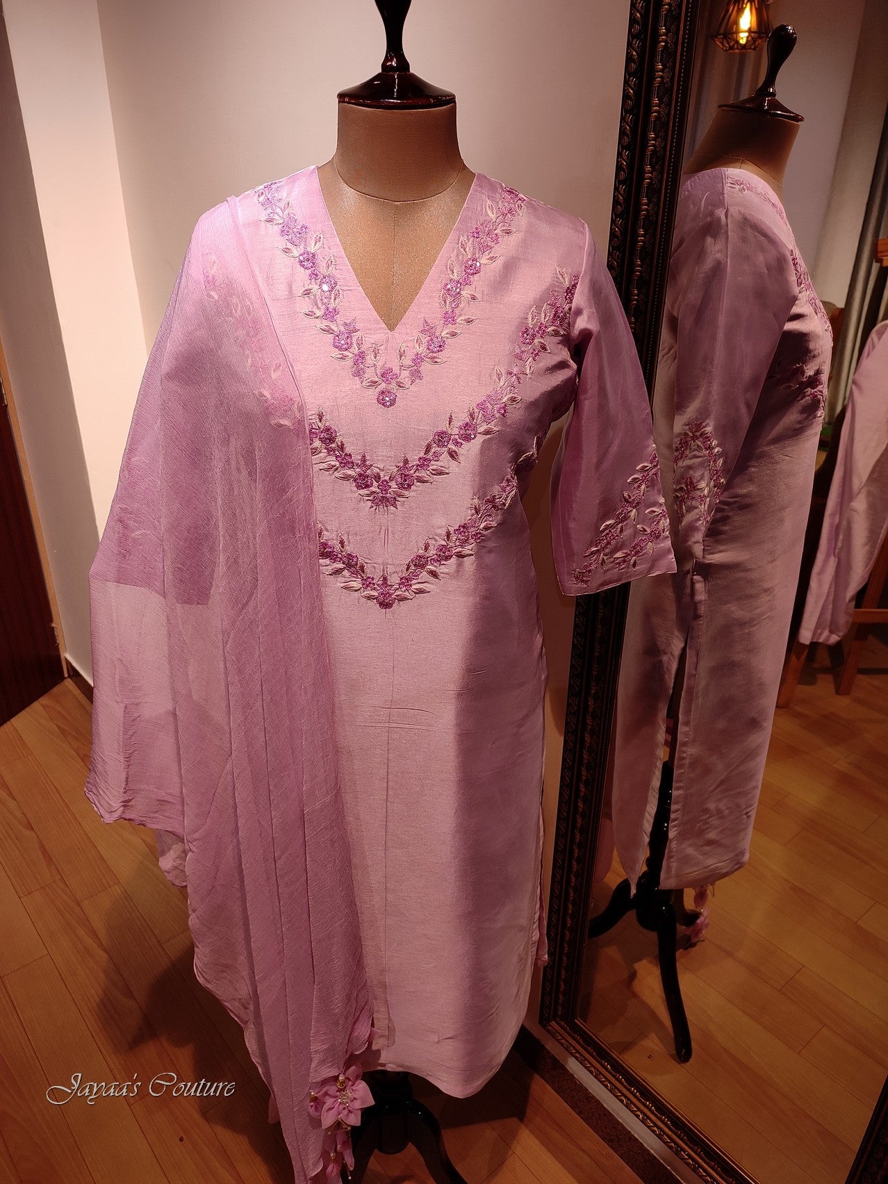 Mauve kurta pant with dupatta