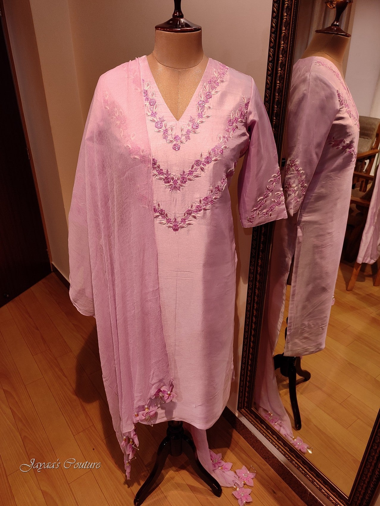 Mauve kurta pant with dupatta