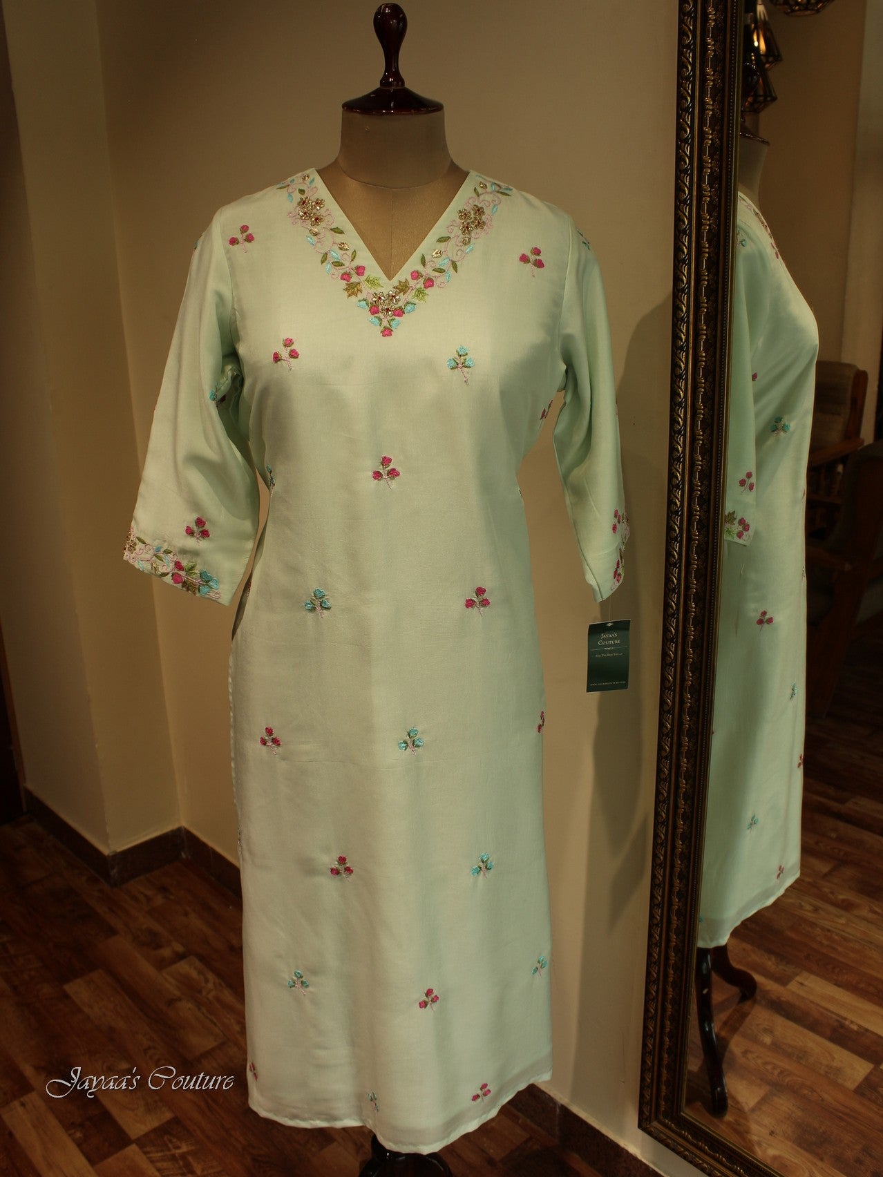 Pastel pista green kurta pants with dupatta