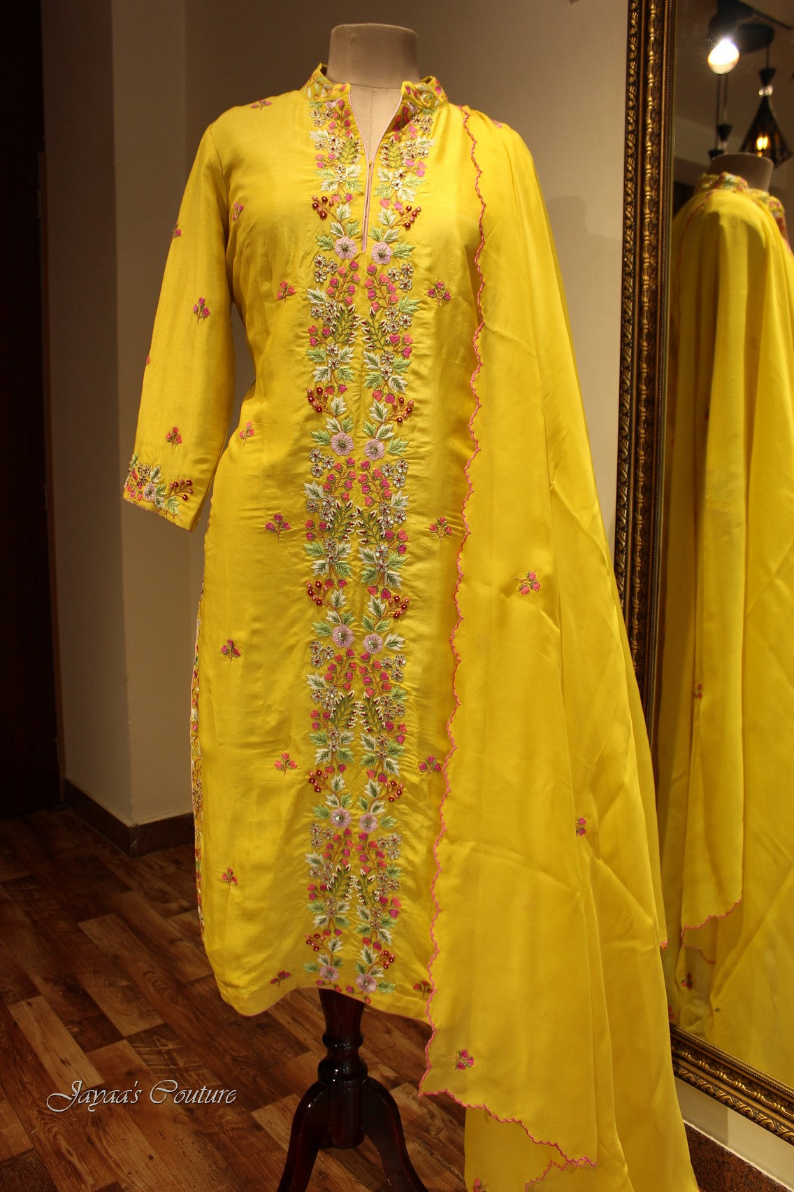 Mustard yellow kurta with pants and dupatta