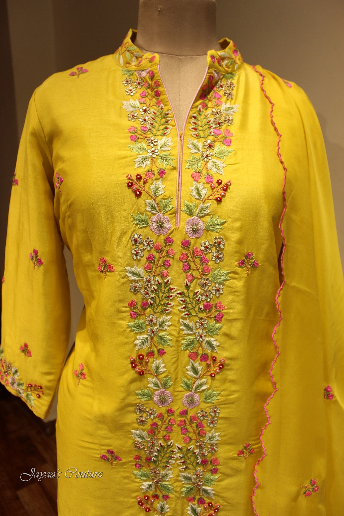 Mustard yellow kurta with pants and dupatta