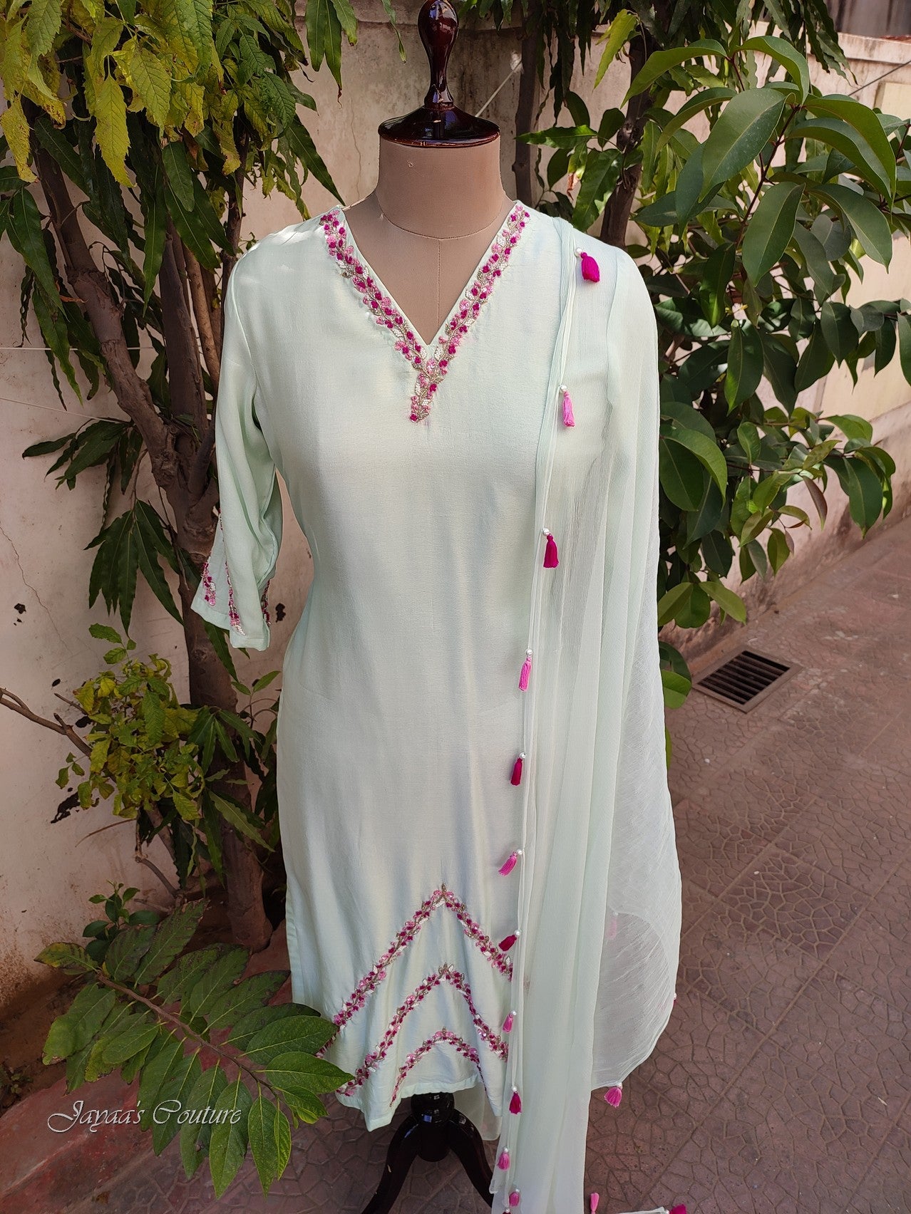 Pista green kurta pants and dupatta