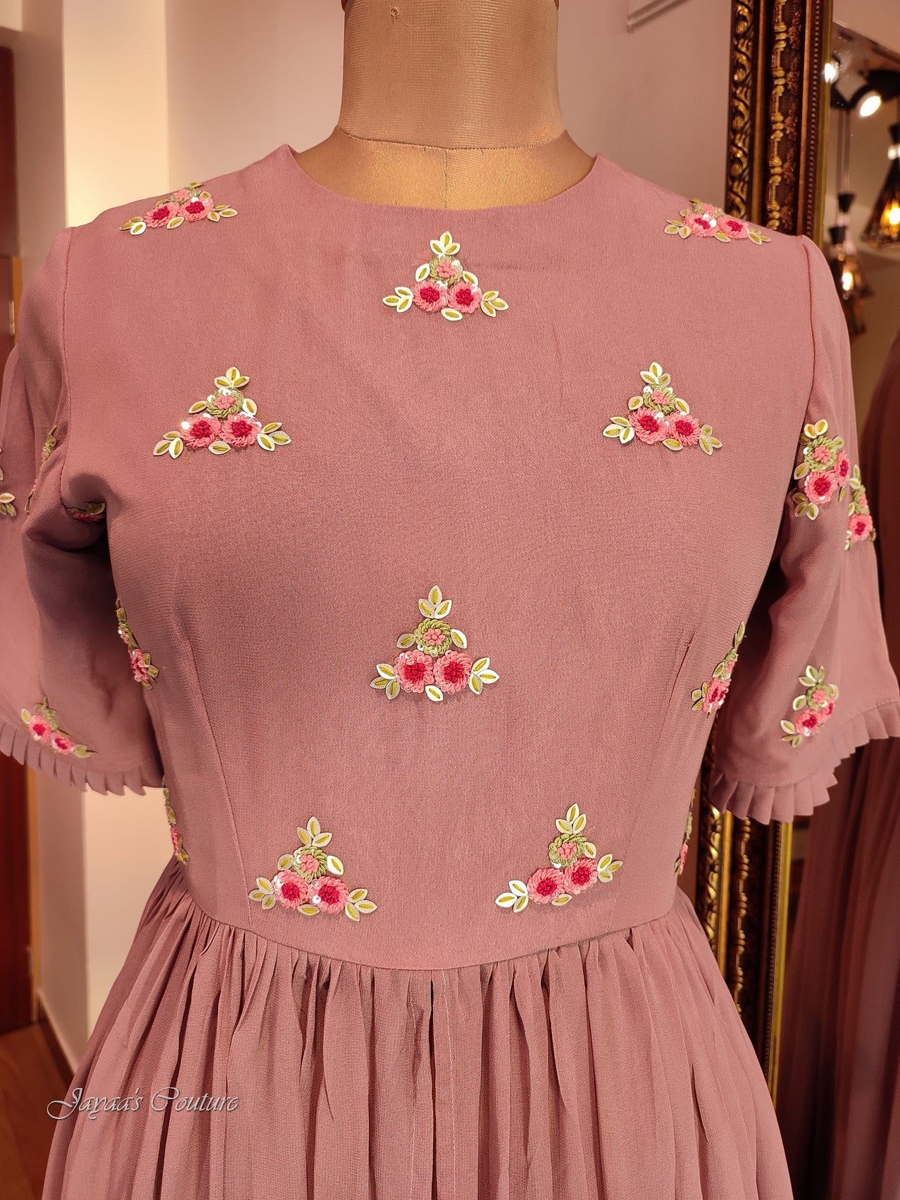 Shaded mauve pleated tunic with pants and dupatta