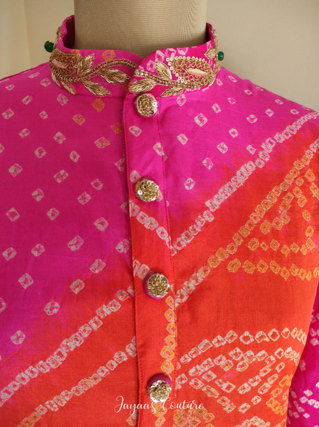 Hot pink orange bandej kurta with pants