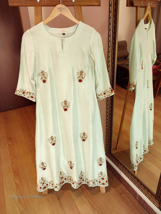 Pastel sea green kurta with pants & dupatta