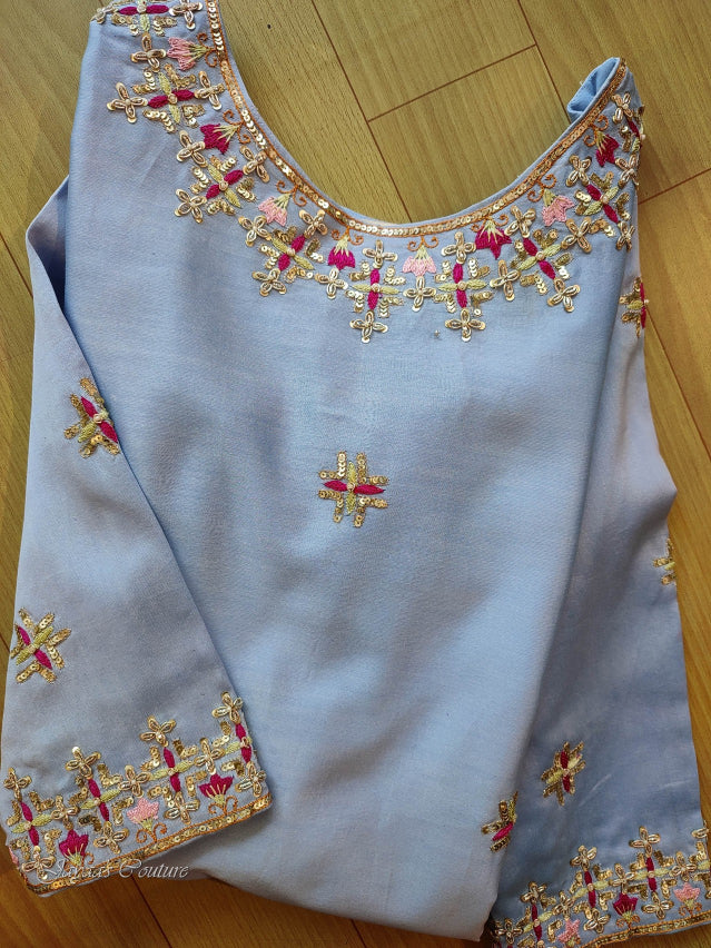 Powder blue kurta pants with dupatta