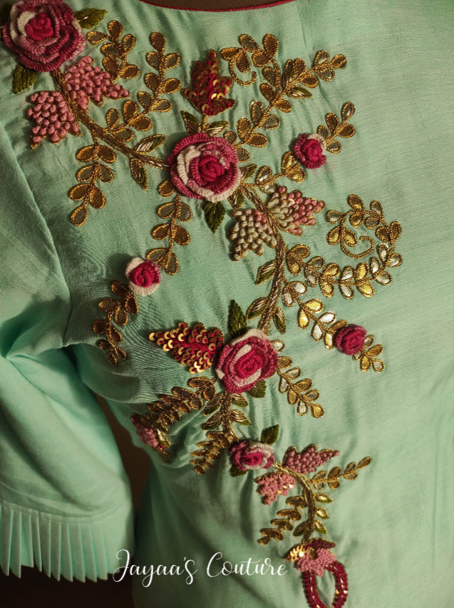 Pastel sea green kurta pants and dupatta