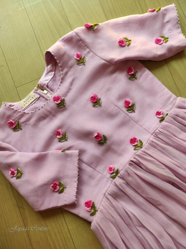 Lavender pleated kurta with pant & dupatta