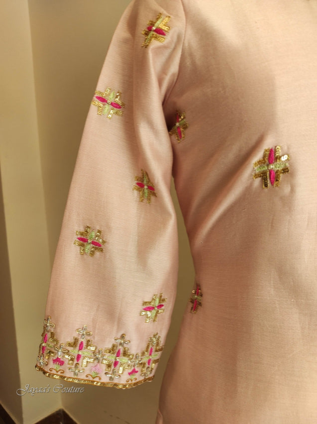 Nude peach kurta pant with dupatta