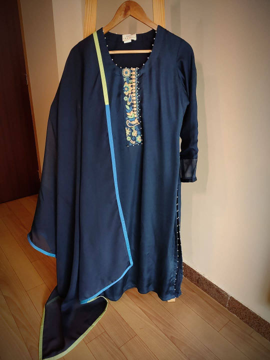 Peacock blue kurta plazzo and dupatta