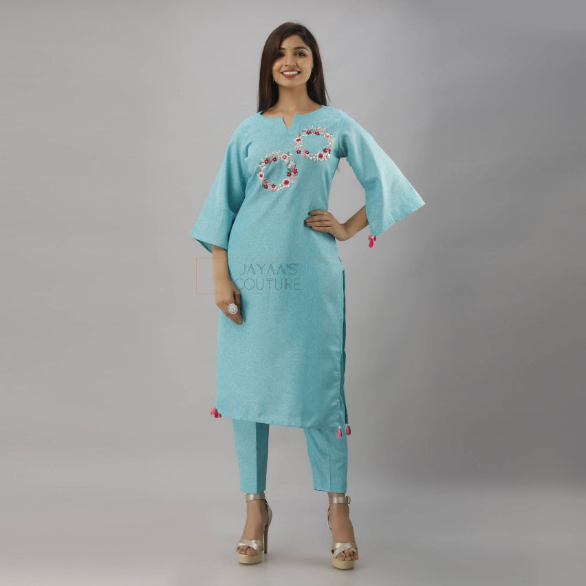 Pastel turquoish blue kurta pants