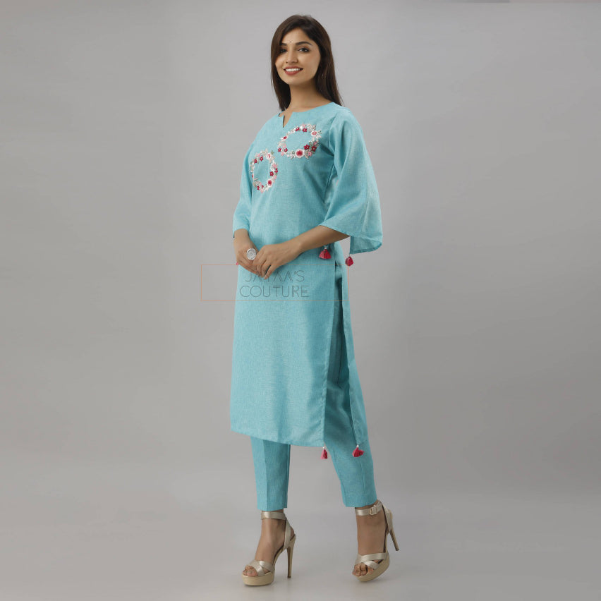 Pastel turquoish blue kurta pants