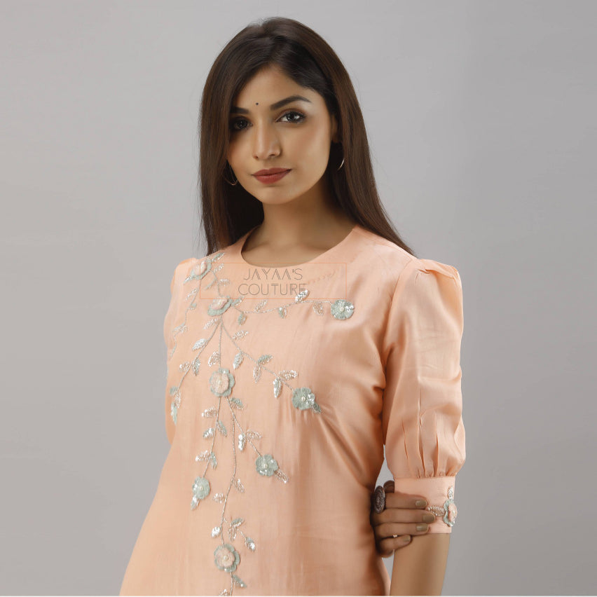Peachish Green kurta pants and dupatta