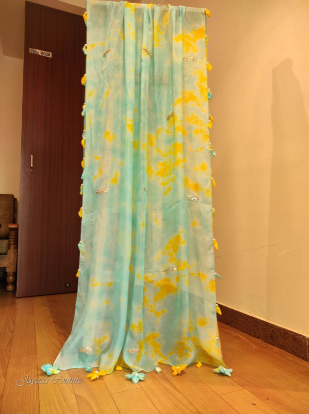 Pastel sky blue kurta pant with tie & dupatta