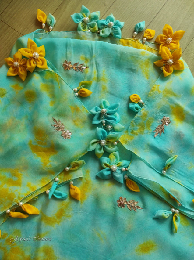 Pastel sky blue kurta pant with tie & dupatta