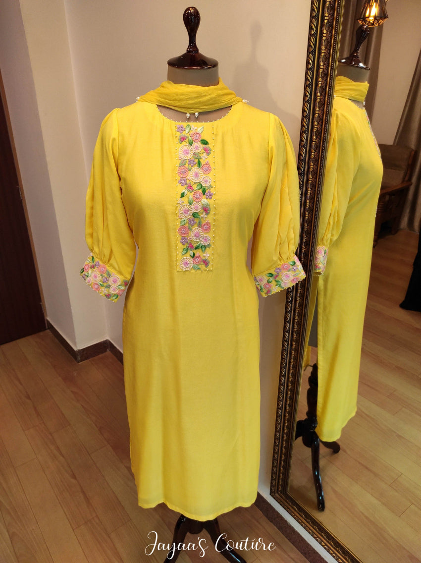 Yellow kurta pant dupatta