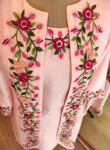 Pink Shrug with kurta plazo