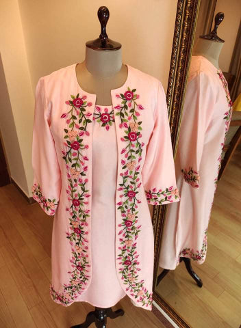 Pink Shrug with kurta plazo