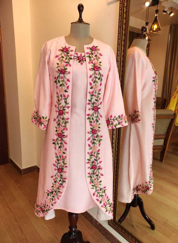 Pink Shrug with kurta plazo