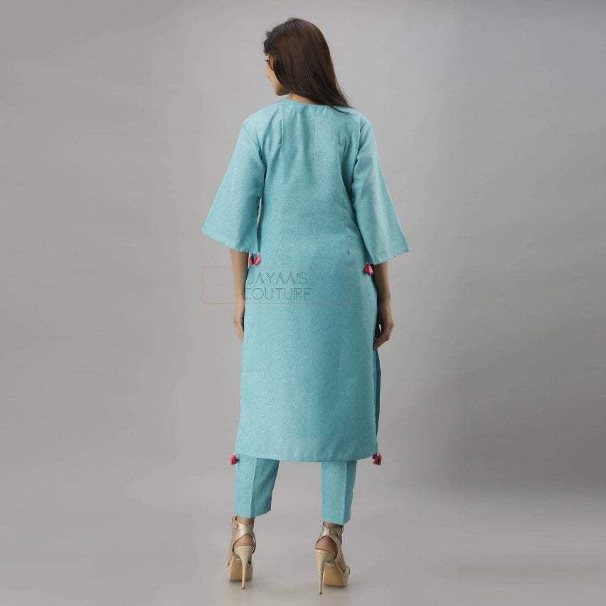 Pastel turquoish blue kurta pants