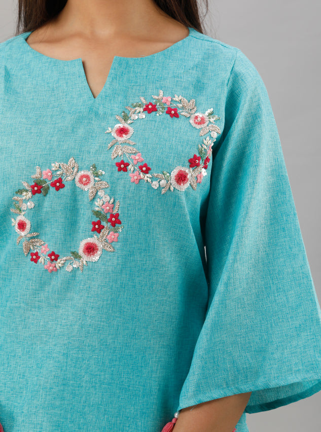 Pastel turquoish blue kurta pants