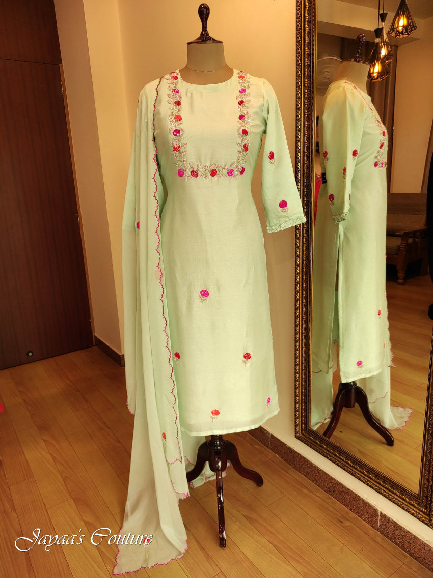 Pista green kurta pant with dupatta