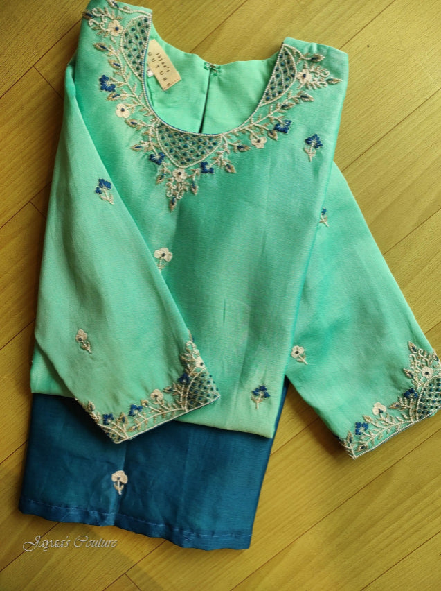 Shaded sea green to blue kurta pant with dupatta