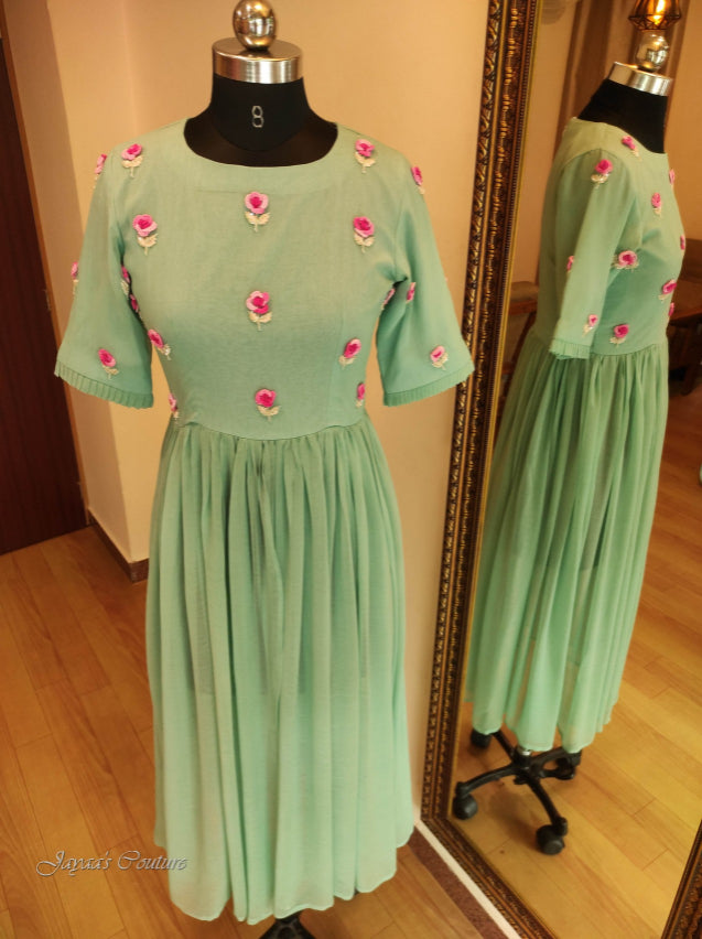 Teal green Kurta With Center Slit & Pants